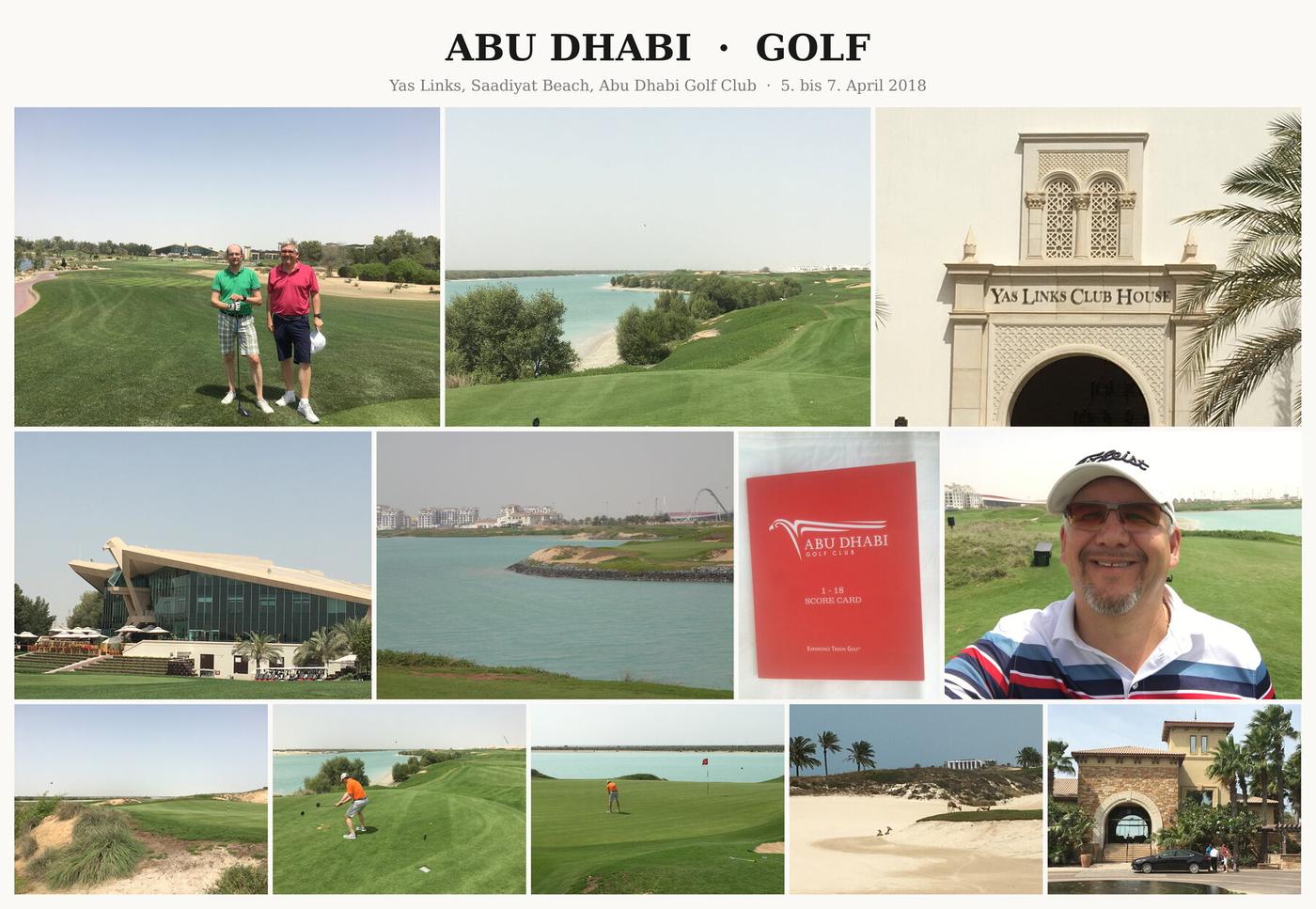 Fotocollage Abu Dhabi: Yas Links, Saadiyat Beach und Abu Dhabi Golf Club